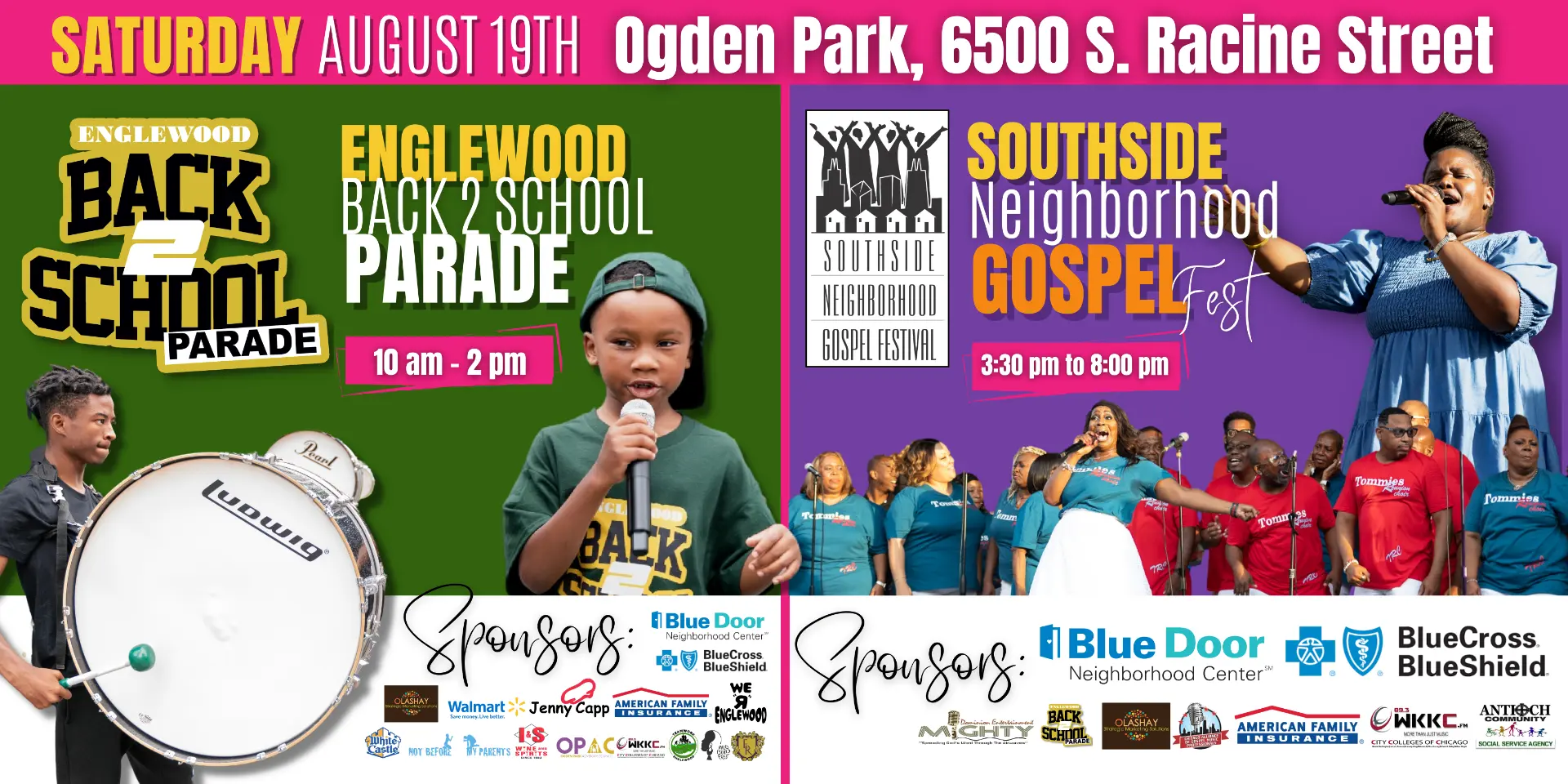 Englewood Back 2 School Parade and Southside Neighborhood Gospel Fest billboard composite